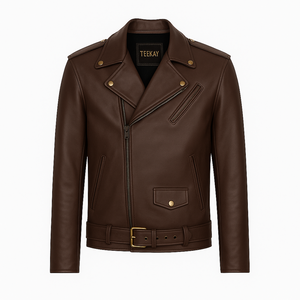 Custom Tailored - Biker Leather Jacket - Brown