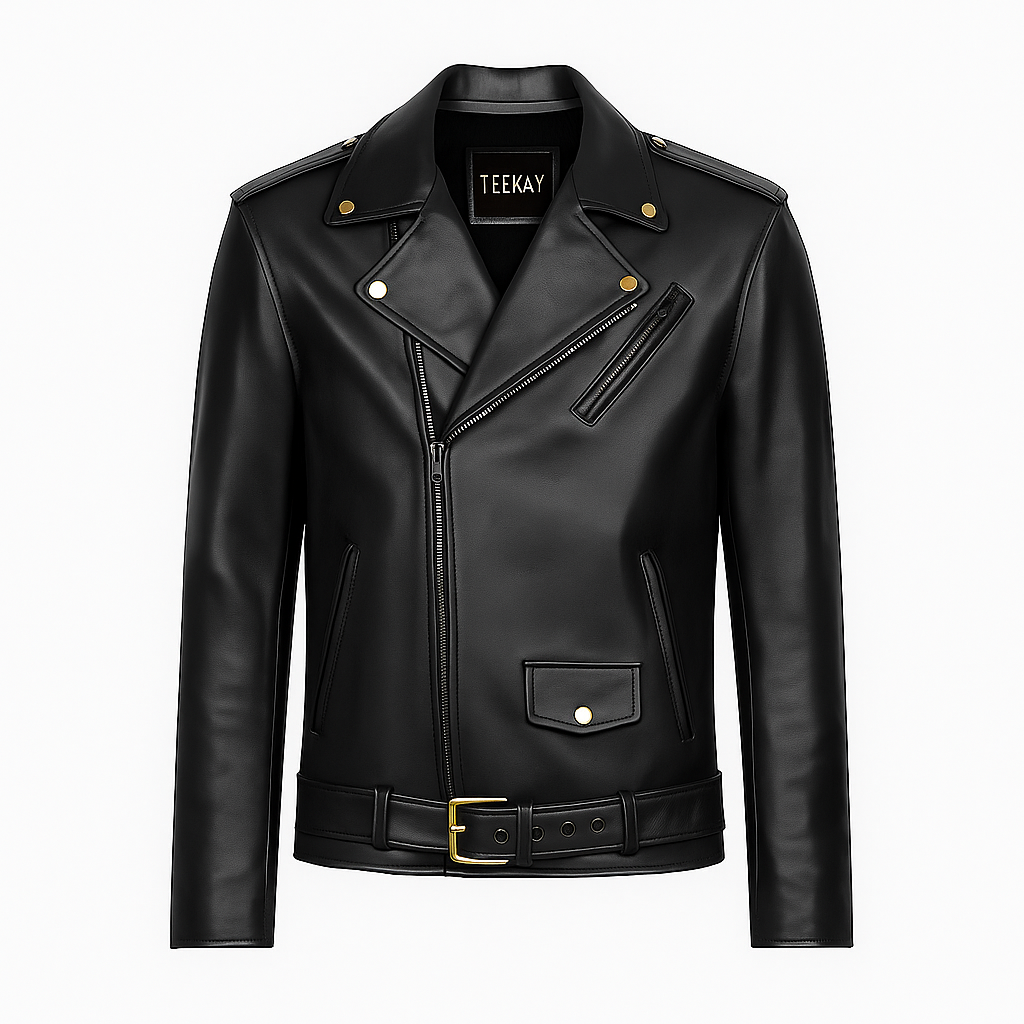 Custom Tailored - Biker Leather Jacket - Black