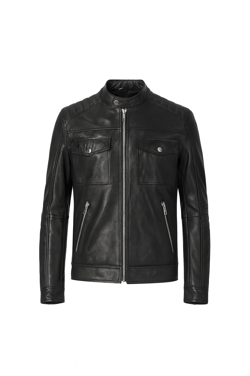 Custom Tailored - Racer Leather Jacket - Black