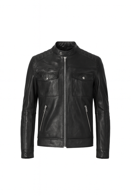 Custom Tailored - Racer Leather Jacket - Black