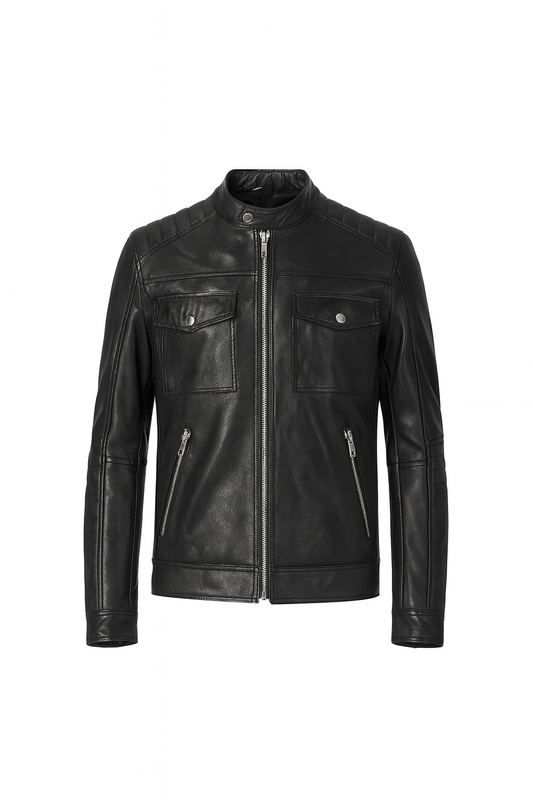 Custom Tailored - Racer Leather Jacket - Black