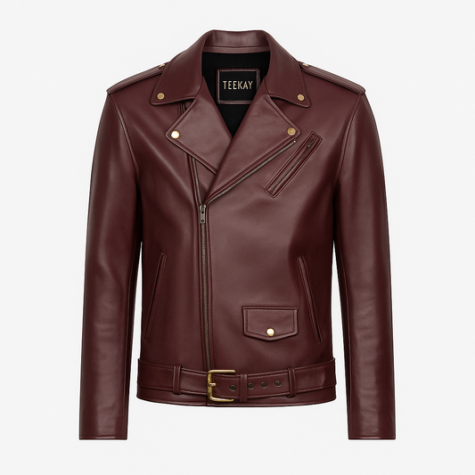 Custom Tailored - Biker Leather Jacket - Burgundy
