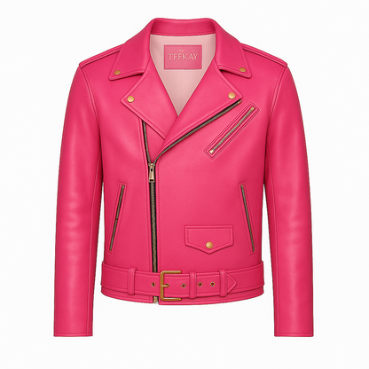 Custom Tailored - Biker Leather Jacket -Pink