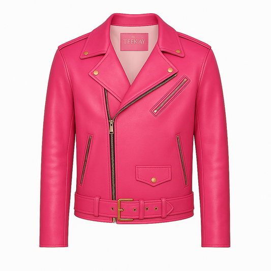 Custom Tailored - Biker Leather Jacket -Pink